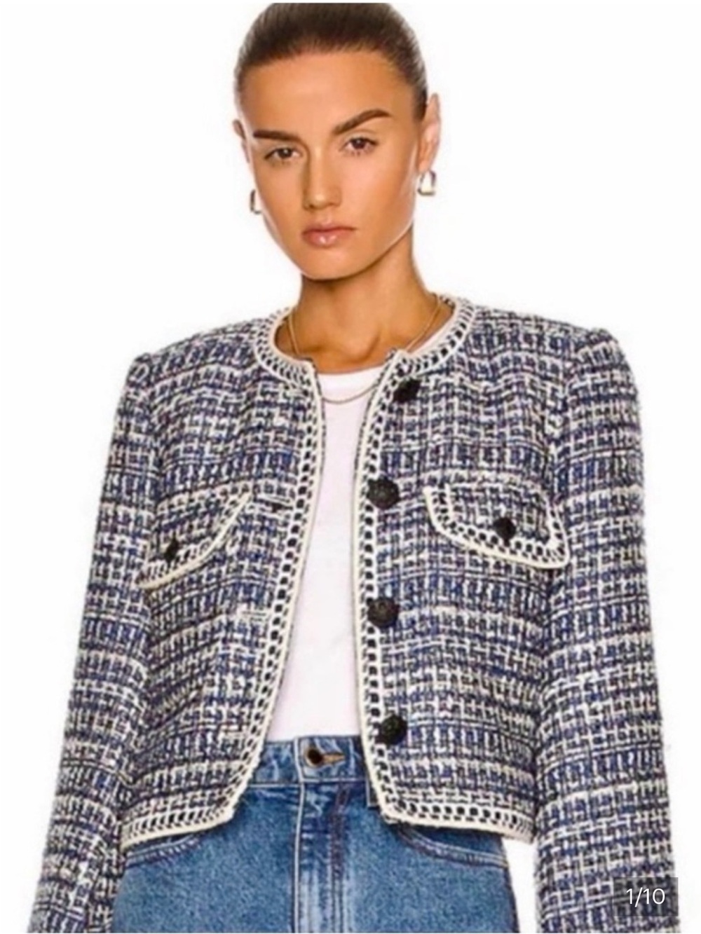 NEW Christian Lacroix Tweed Boucle Blue/White Career Luxury Lady Blazer, Medium